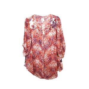 Anthropologie Fig and Flower Plus Boho Peasant Floral High Low Tunic Top 1X